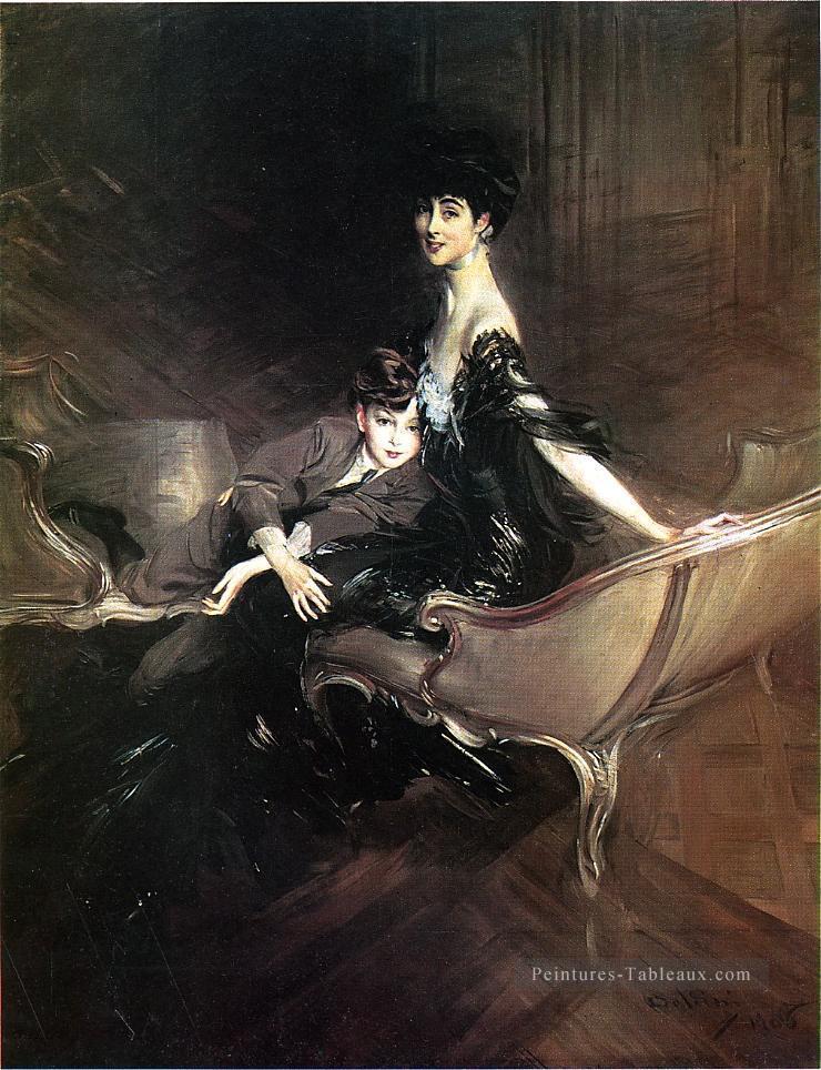 Consuelo Duchesse de Marlborough avec son fils Ivor Spencer Churchill genre Giovanni Boldini Peintures à l'huile